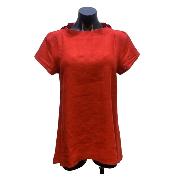 Flax Red Linen Short-Sleeve Tunic Top Size Small - Picture 1 of 6